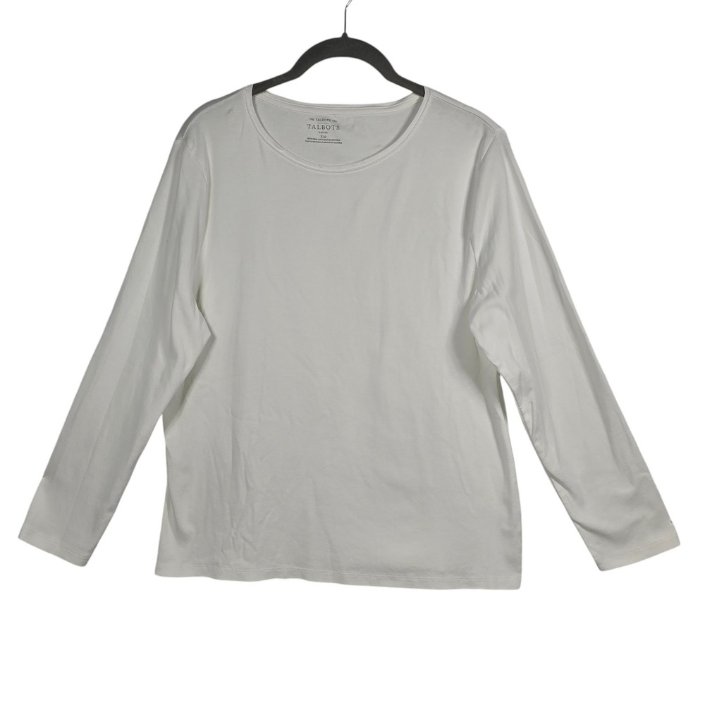 Talbots Pima Cotton Long Sleeve Crew Neck Tee White Woman Petite XLp‎ Minimalist